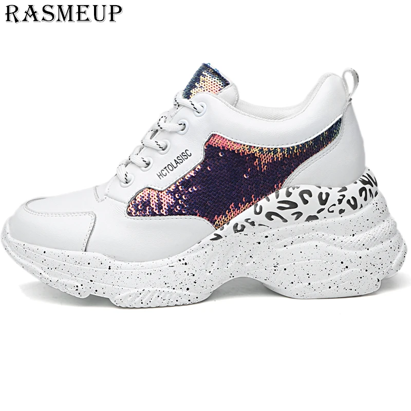 Женские кроссовки RASMEUP блестящие уличные на платформе увеличивающие рост весну