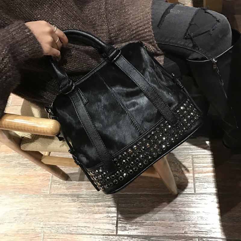 Женский зимний модный набор сумок из конского волоса многофункциональная сумка