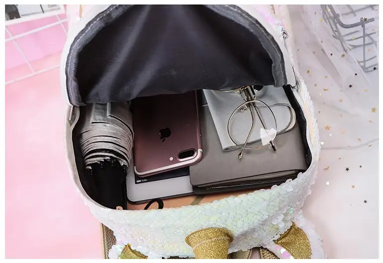 Женский кожаный рюкзак с единорогом Радужный блестками модная школьная сумка