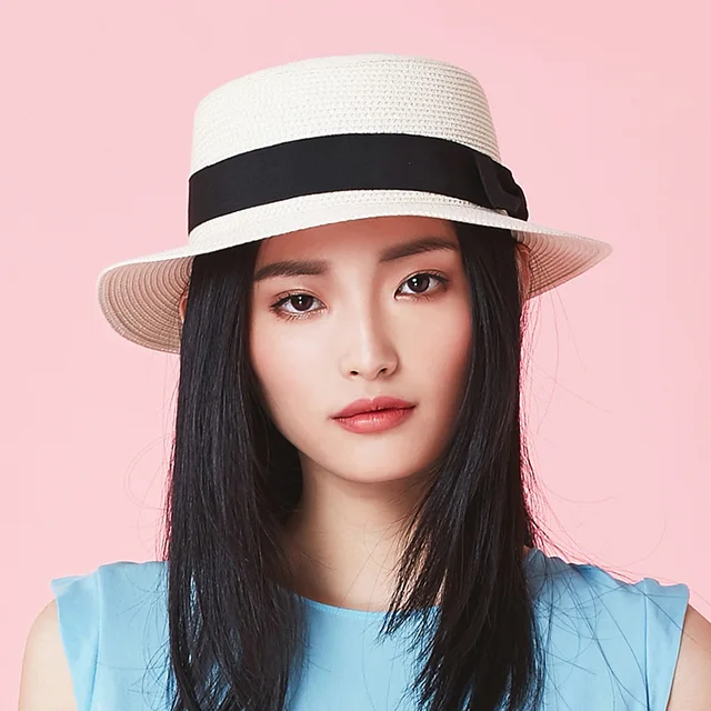 Simple Summer Parent-child Beach Hat Female Flat Brim Bowknot Straw cap girls Sun Hat 6