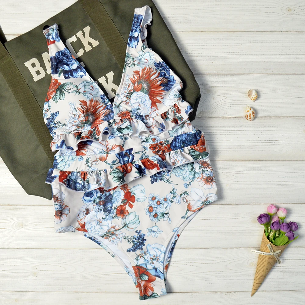 Женский купальник с оборками бикини цветочным принтом пляжная одежда монокини