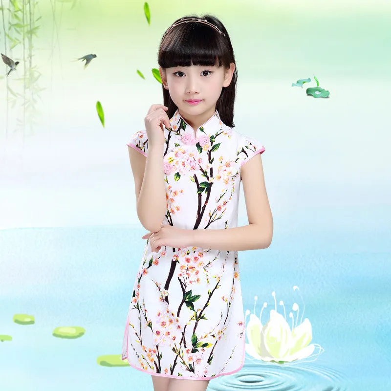 Style Fourteen Летнее китайское традиционное платье; винтажные платья для девочек с цветочным узором; Cheongsam; костюм для свадебной вечеринки; одежда для детей; От 3 до 14 лет - Цвет: Style Fourteen