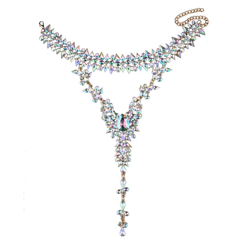 Роскошное ожерелье с кулоном из кристаллов винтажная Длинная цепочка Bijoux воротник Массивное колье для женщин Трендовое этническое свадебное ювелирное изделие