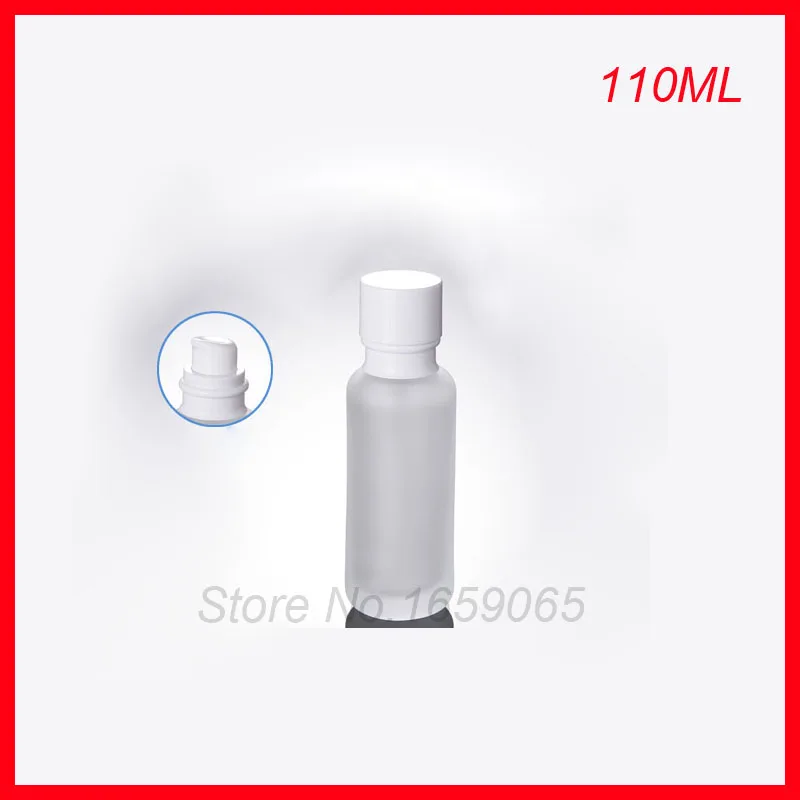 

110G frosted glass Lotion pump bottle white Lid Packaging glass bottle empty makeup water cosmetic container Refillable Bottles
