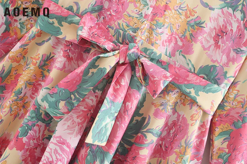 AOEMQ Fashion Dress Sex Deep V-Neck Maxi Vintage Beach Flower Floral Print Night Gown Sleepwear for Women Clothing | Женская одежда