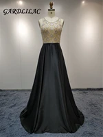 illusion beaded a line evening dresses black long prom gown vestido longo prom dress 2019 backless bridal party dress g050