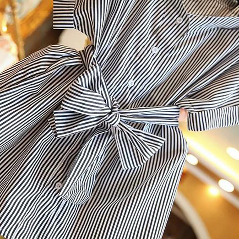 Полосатые Блузы с длинным рукавом и воротником в полоску приталенная рубашка