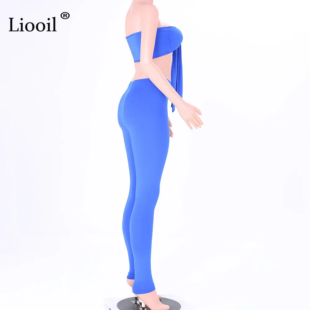 Liooil/комплект из 2 предметов без бретелек, женская одежда, сексуальные Клубные наряды, комплект из двух предметов, топ и штаны, черно-белый спортивный костюм, комплект в комплекте