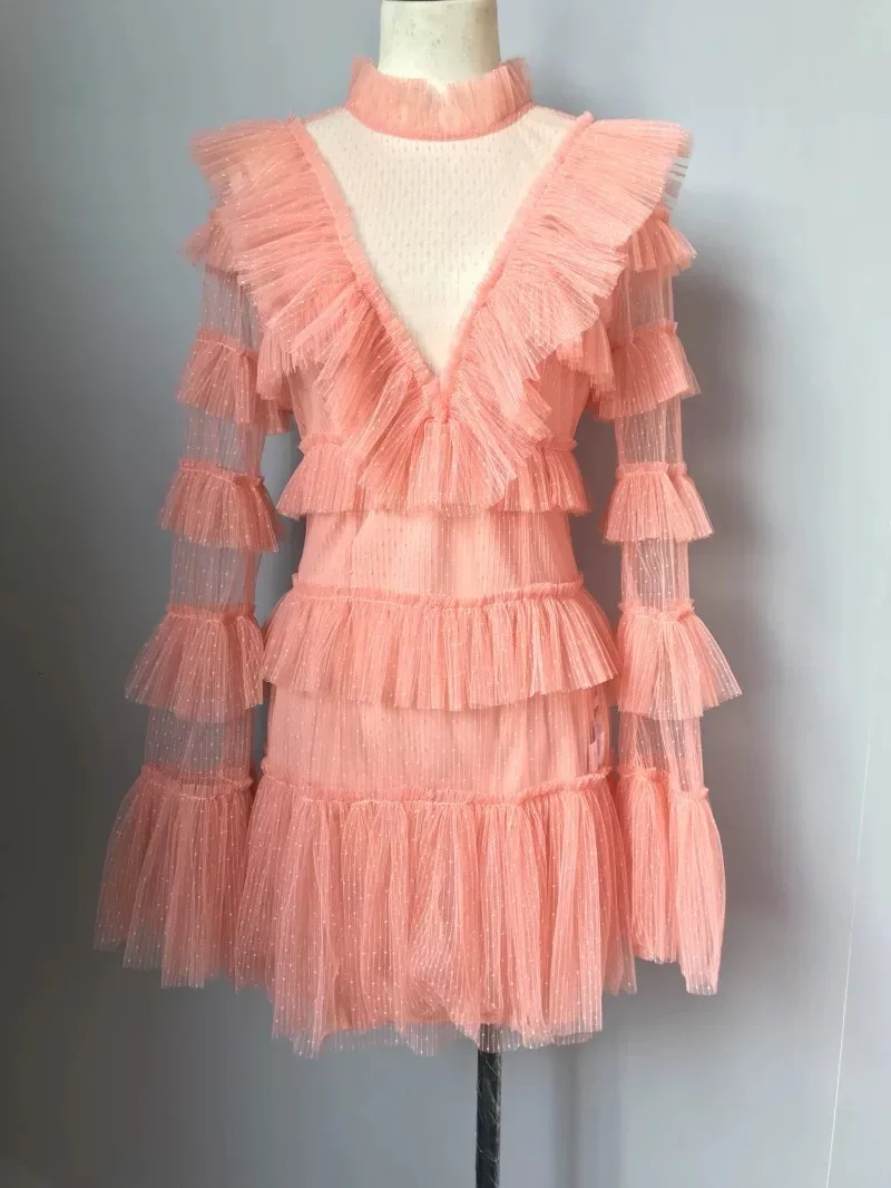 Женское кружевное платье с оборками элегантное милое Сетчатое в европейском