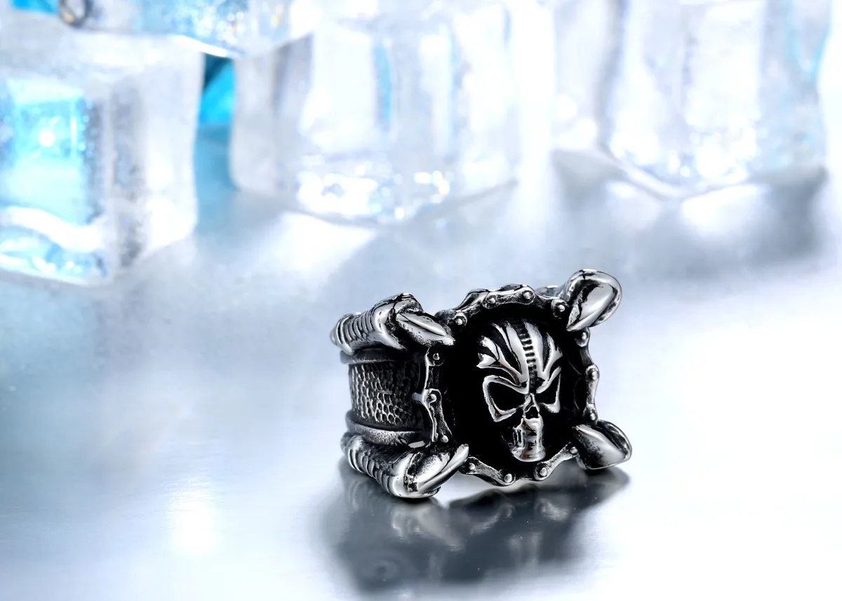 Beier New Motor Biker Chain Skull Ring 316L Stainless Steel Jewelry Ring Women Mens Sharp Claws Biker Skull Ring BR8-448