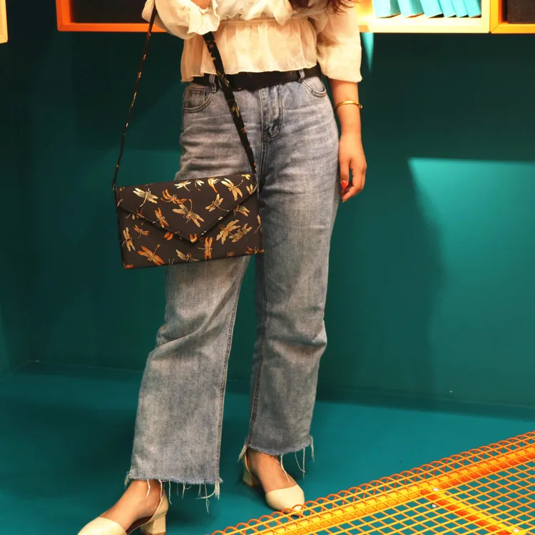 Women's Handbags Retro Dragonfly Embroidered Handle Shoulder Crossbody Bag Large Capacity Envelope Bolsa Feminina | Багаж и сумки