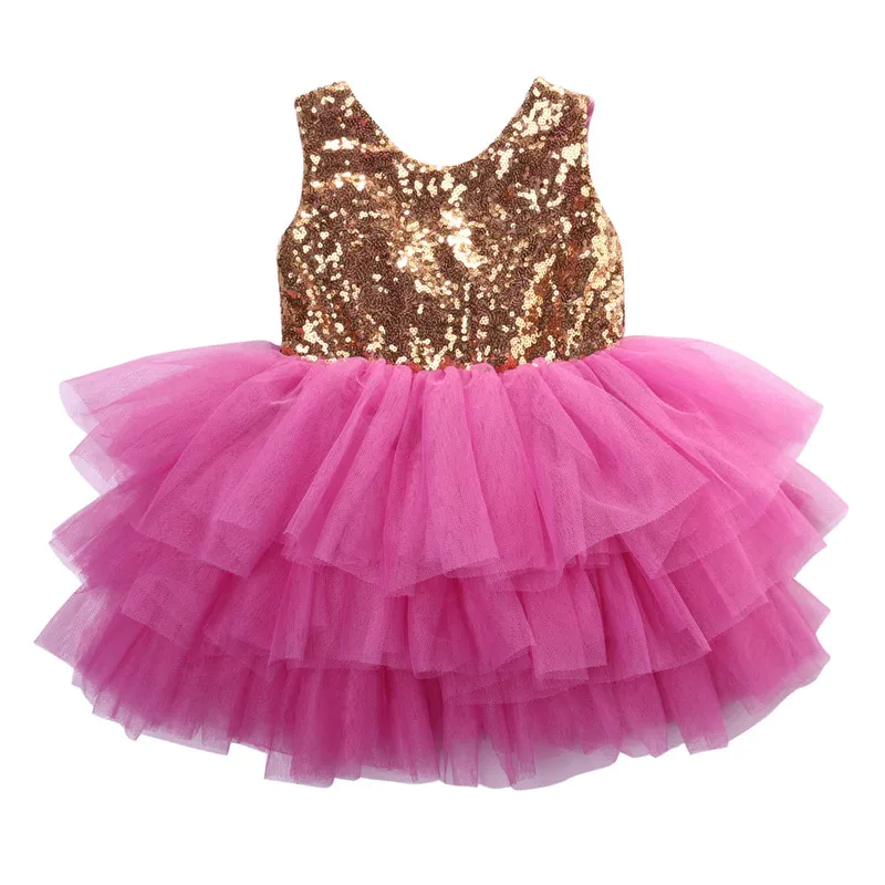 Sequins Toddler Kids Girls Princess Ruffles Formal Pageant Layered Purple Tulle Party Bowknot Dress Dresses 2-7T | Детская одежда и