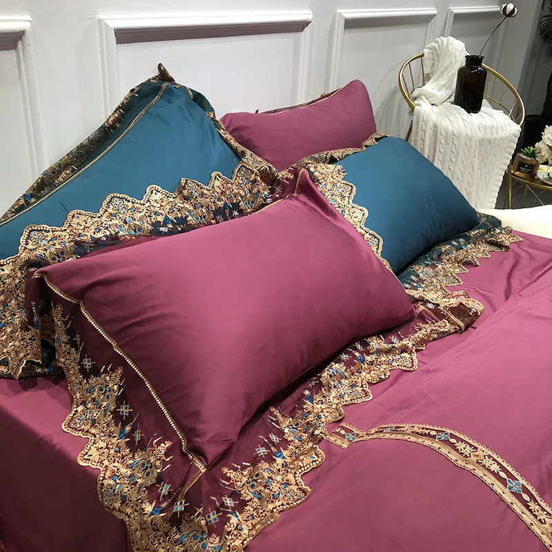 60 s из египетского хлопка шелковое Роскошные Embroid Постельное белье 4 шт. King queen Размеры черная простыня одеяло чехол наволочки