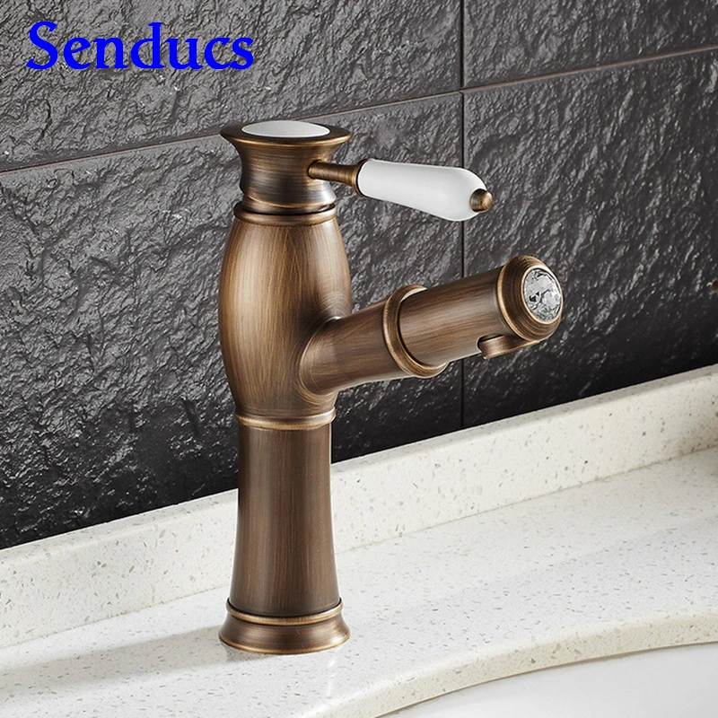 Free shipping hot sale antique bathroom basin mixer tap with single lever pull out sink of cold brass facuets | Обустройство дома