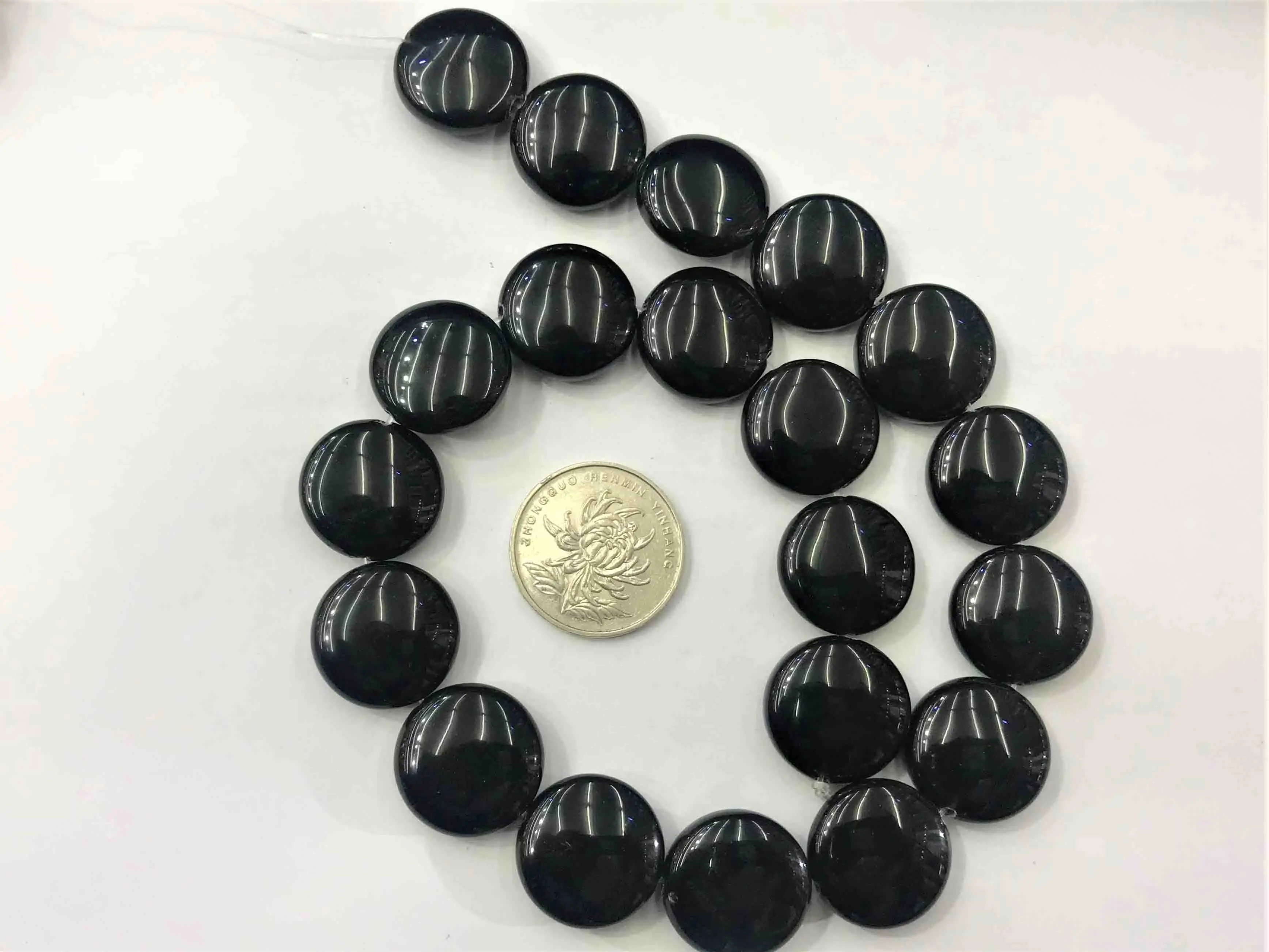 20 мм(20шт) натуральная монета круглой формы Jaspers, Quartzs, кристаллы, Mookite, Aventurines, Obsidians полудрагоценные бусины оптом DIY - Цвет: Black Obsidian