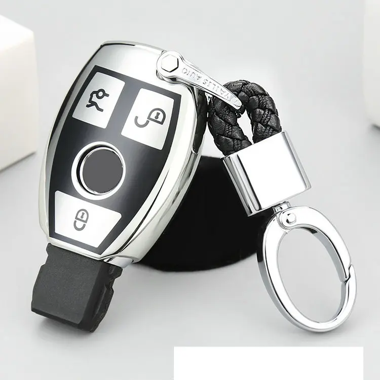 silver with keychain ТПУ чехол для автомобильных ключей, защитный брелок для Mercedes A B R G Class GLK GLA w204 W251 W463 W176, аксессуары для стайлинга - Название цвета: silver with keychain
