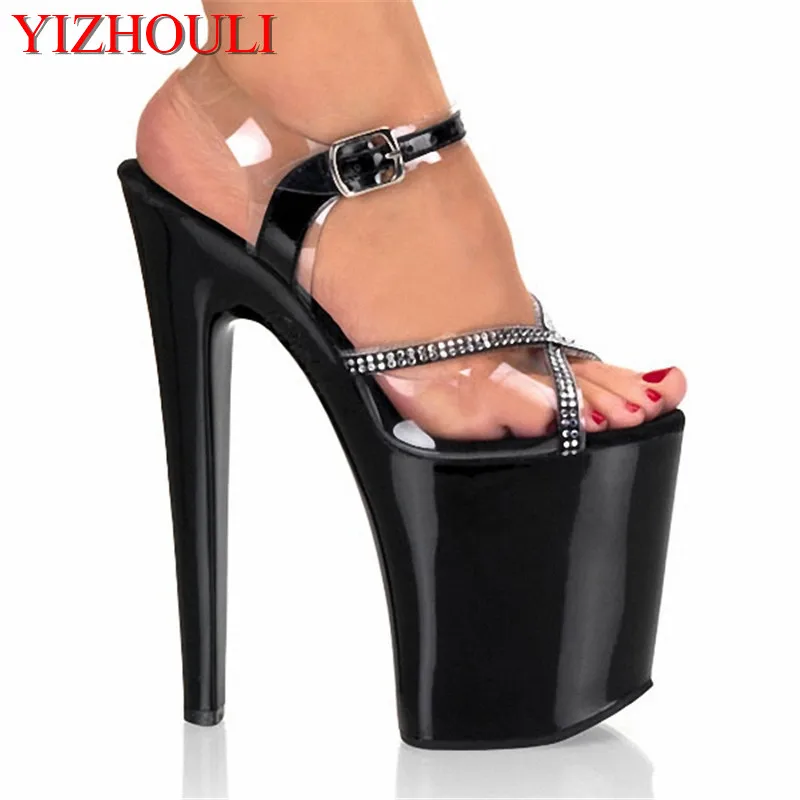 

Black 7 inch high heels sexy bottom waterproof models super-high heels women's shoes 20cm platform sandals