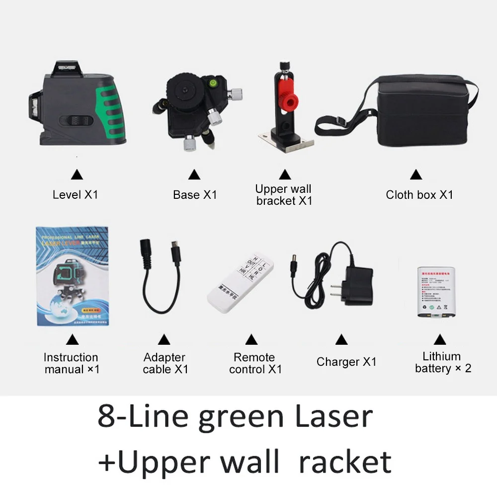 8 with wall Bracket 3D 12 линий зеленый лазерный уровень настенная подставка подъемная платформа 5200 мАч 18650 батарея зеленый лазерный луч Горизонтальный Вертикальный крест - Цвет: 8 with wall Bracket
