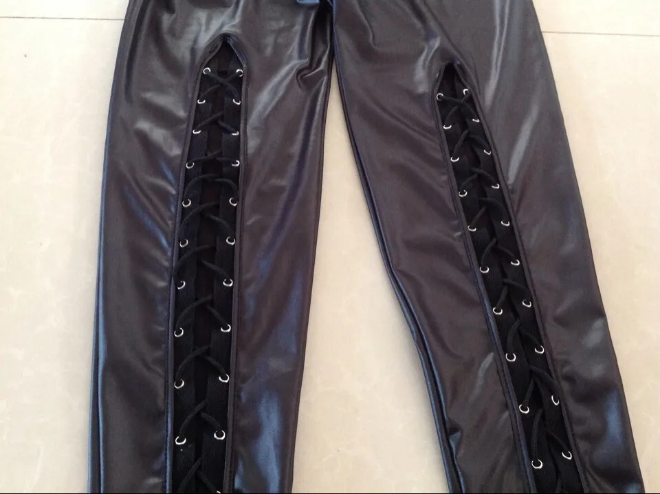 Женские кожаные леггинсы в стиле панк-рок | Женская одежда