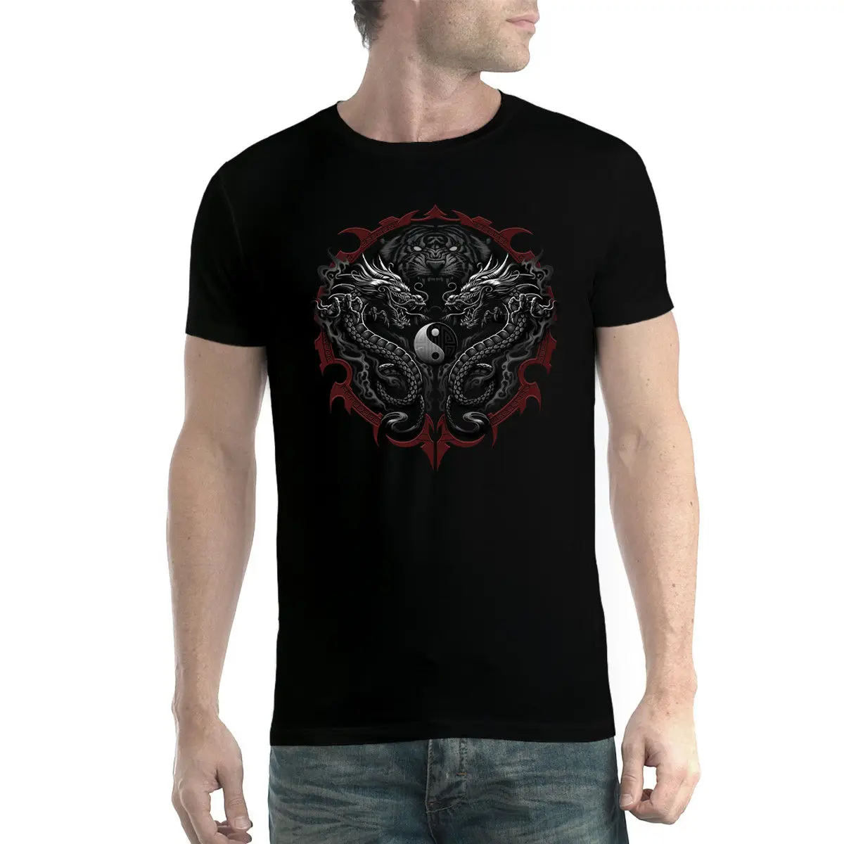 Bengal Tiger Dragon Taijitu Мужская футболка лето 2019 новая хлопковая с коротким рукавом