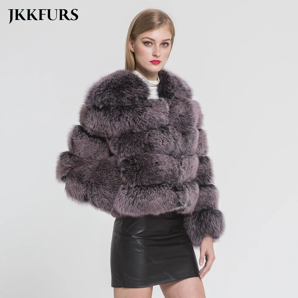 JKKFURS женский натуральный Лисий Мех 5 рядов пальто с длинным рукавом Верхняя одежда наивысшего качества Зимняя Толстая теплая Новая модная укороченная куртка S1796B