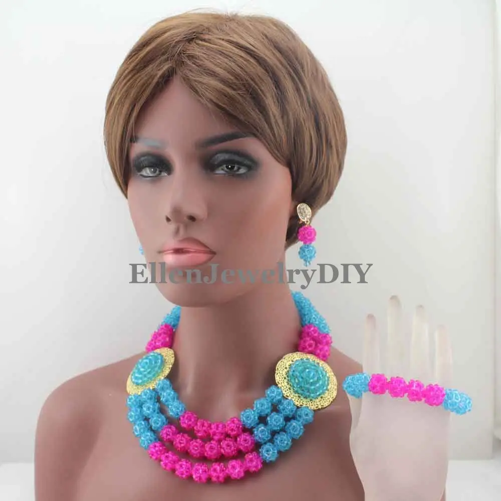 Новые нигерийские Свадебные розовые/небесно-голубые бусины ювелирные наборы