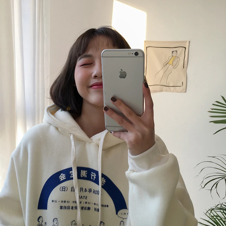 2018 женский свободный флисовый пуловер Харадзюку С мультяшным принтом и
