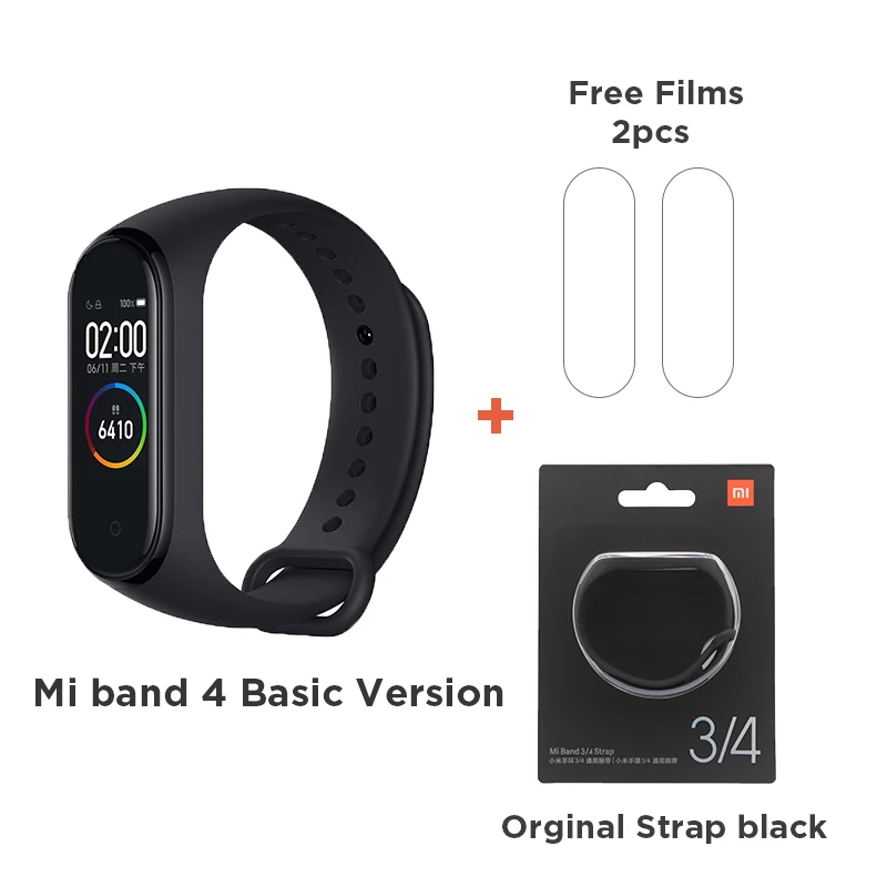 Basic add Mi Black Xiaomi mi смарт-браслет 4 цветной сенсорный экран музыкальный пульсометр mi Band 4 стандарт и NFC две версии - Цвет: Basic add Mi Black