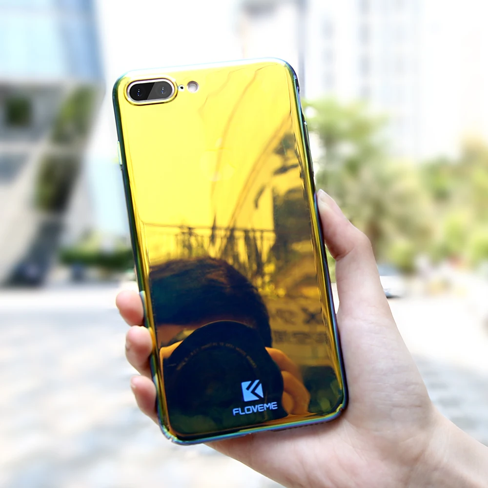 FLOVEME Smooth Mirror Phone Case For iPhone 6 6S 7 Plus Ultra Slim PC Plated Glass Cases 5 5S SE Funda Caso |