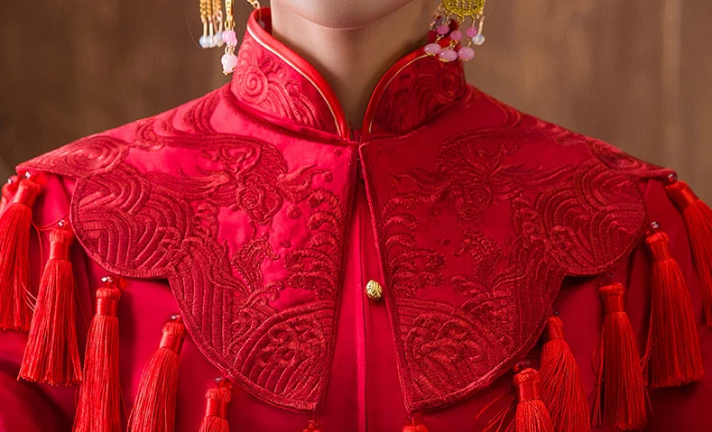 

Red Chinese Wedding Bride Cheongsam Traditional Style marry Evening Dress Embroidery Long Qipao Womens Clothing Size S - XXL