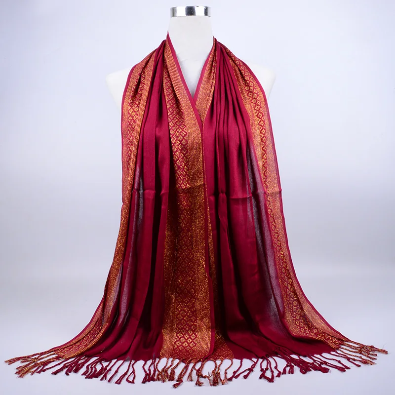 Зимний дизайнерский простой модный платок с блестящими кисточками хлопковый