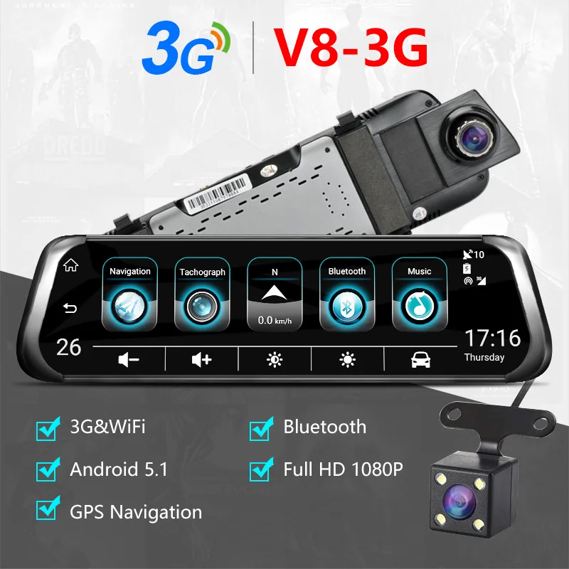 3G Version Jansite Автомобильная камера в зеркале 10 дюймов Автомобильный видеорегистратор Автомобильное Зеркало ADAS Автомобильный видеорегистратор 3g 4G резервная камера просмотр HD фильмов сенсорный экран - Название цвета: 3G Version