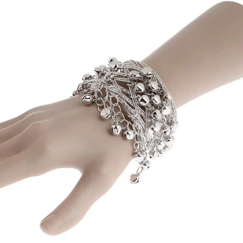 Ретро Серебряный цвет колокол кисточкой звено цепи браслет широкий манжета для