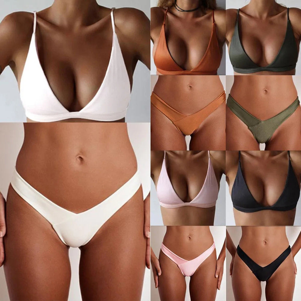 Женский сексуальный сплошной цвет 2 шт Бикини Купальники открытая спина сплит