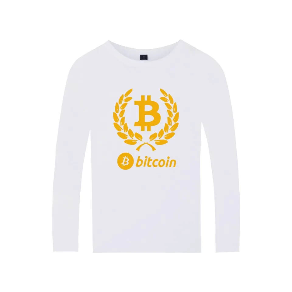 Хлопковая футболка с логотипом биткоина цифровой валюты длинным рукавом Биткоин