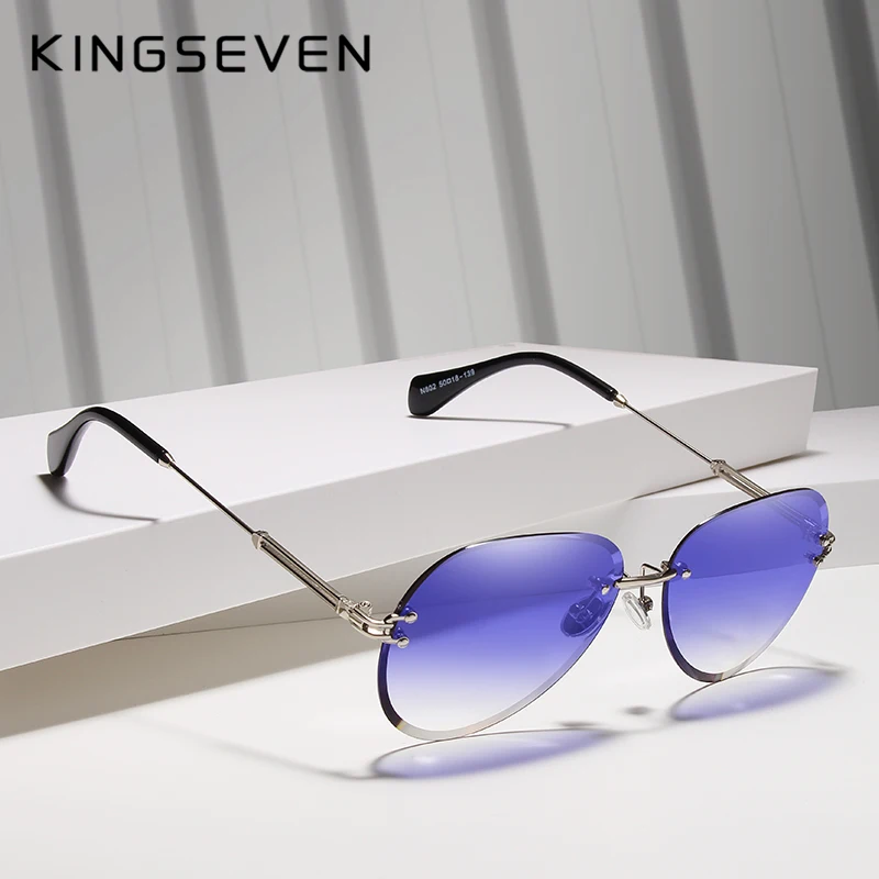 KINGSEVEN дизайнерские винтажные Модные солнцезащитные очки без оправы, женские солнцезащитные очки с градиентными линзами, фирменный дизайн Oculos De Sol Feminino