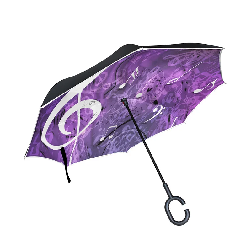 Музыкальная нота ветрозащитный перевернутый складной двуслойный Реверс Chuva зонтик женский самостоящий Дождь Защита c-крюк руки для автомобиля