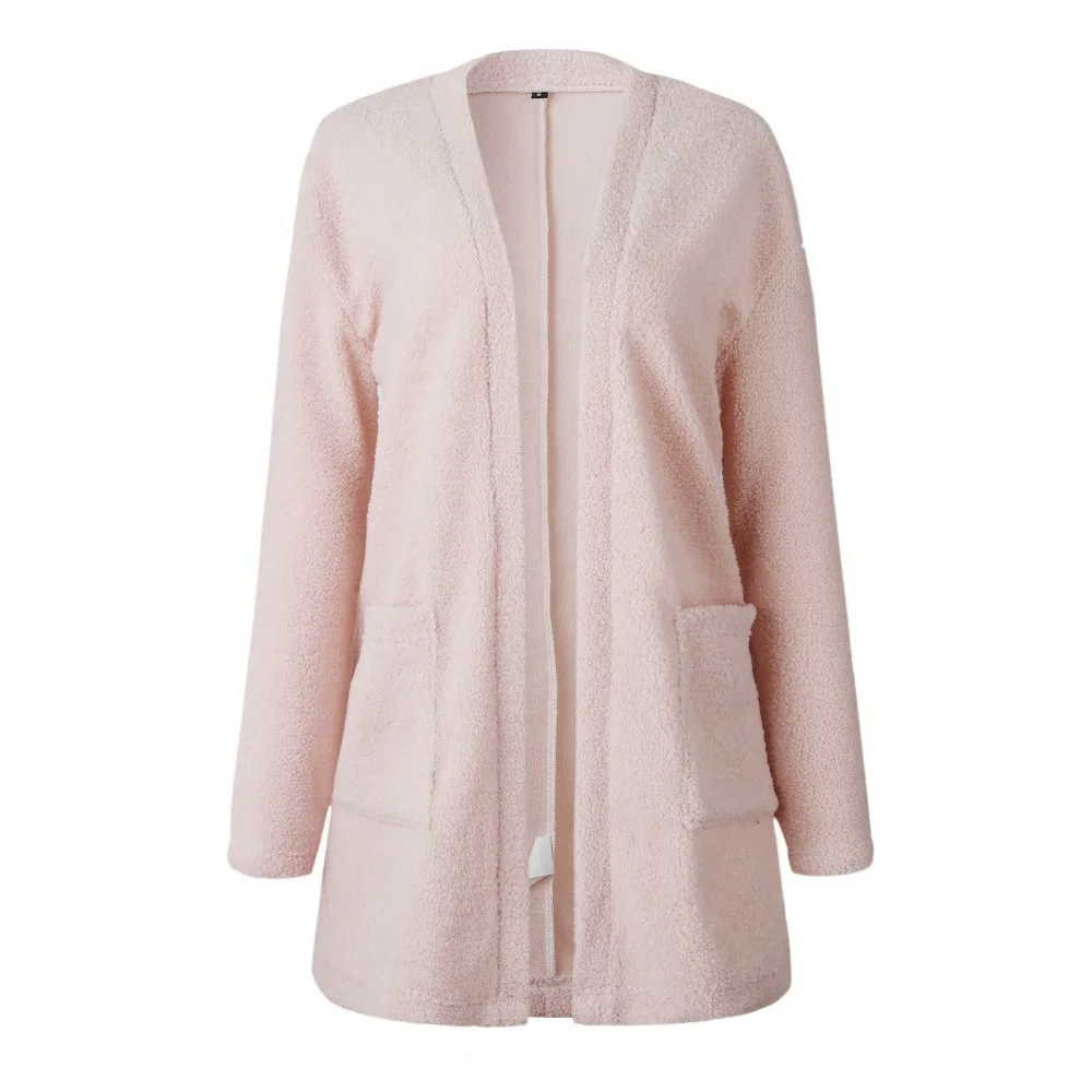 Women Jackets Coat Autumn Fleece Warm Cotton Veste Femme Long Pockets Loose Sleeve Tops Cardigan WLD429 |