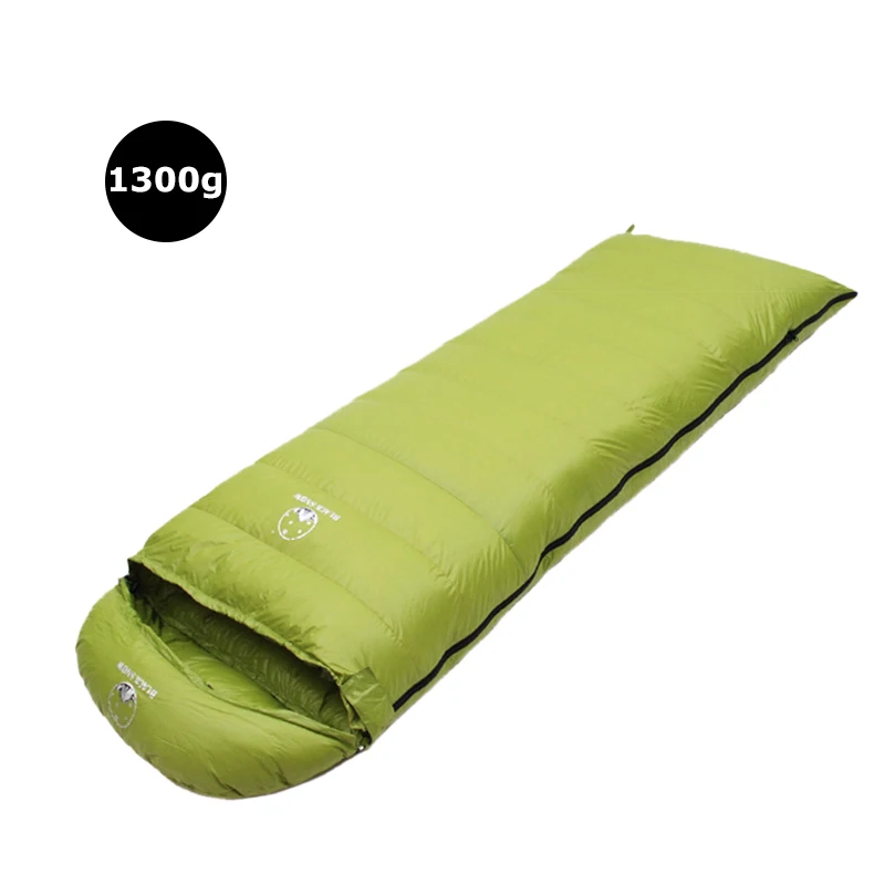 1300g Green Зимний теплый взрослый обычный спальный мешок из 95% белого гусиного пуха с капюшоном для альпинизма, походов - Цвет: 1300g Green
