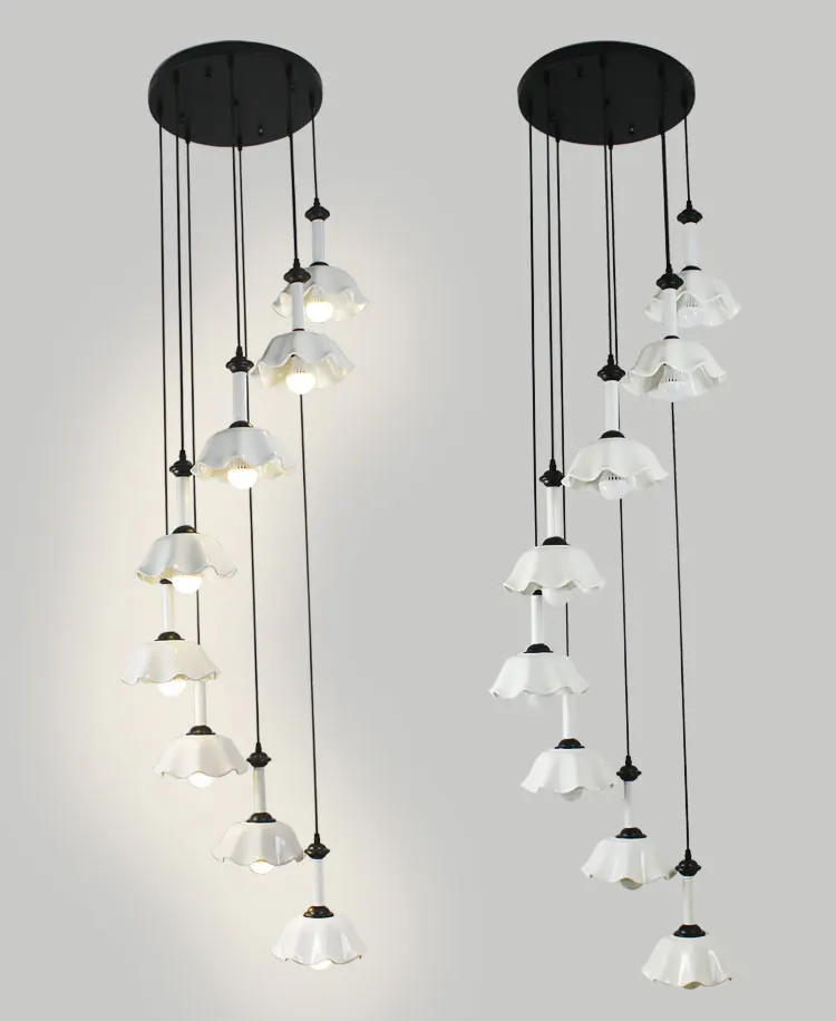 

minimalist villa long lighting Stairs lights white ceramic stair stair lamp Pendant lamps rotating Pendant Lights FG36