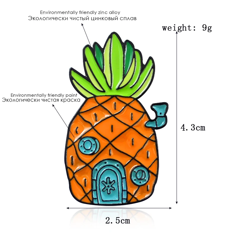 Брошь в форме ананаса с изображением домика из губки боба лучший подарок для