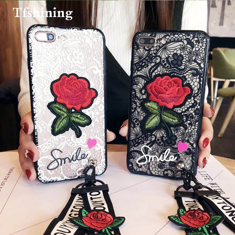 Сексуальный чехол Tfshining с кружевной вышивкой в виде розы для iphone XR XS Max X мягкие