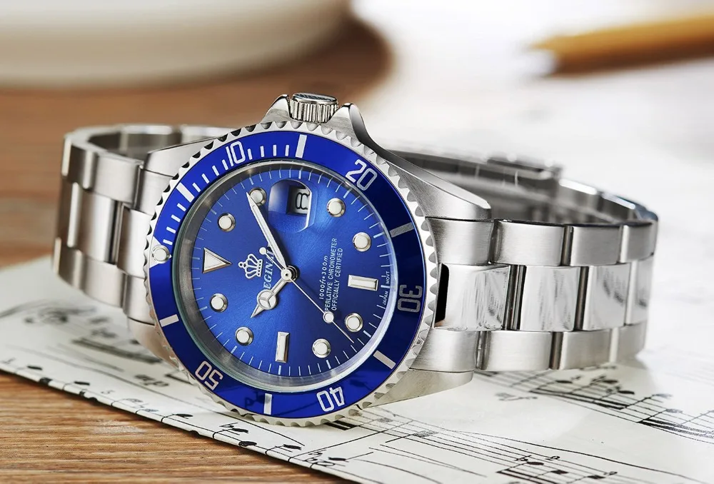 Мужские кварцевые часы с синим циферблатом из нержавеющей стали|hombre|hombre reloj |