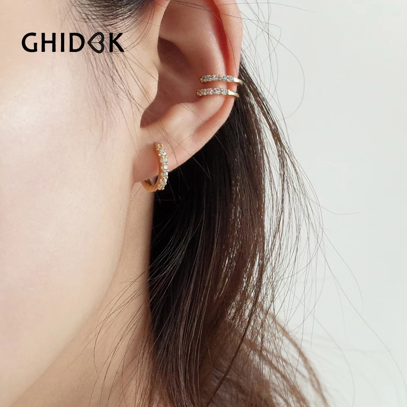 GHIDBK богемные золотые кубические циркониевые серьги Huggie милые и клипсы с