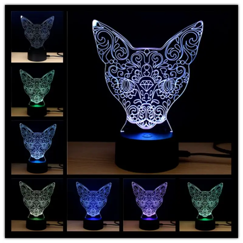 Голова леопарда 3D светодио дный LED Иллюзия ночник 7 цветов Изменение светодиодные