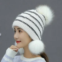suogry fashion outdoor warm rabbit women hat thick fur lady bomber hat ear protection breathable winter cap knitting
