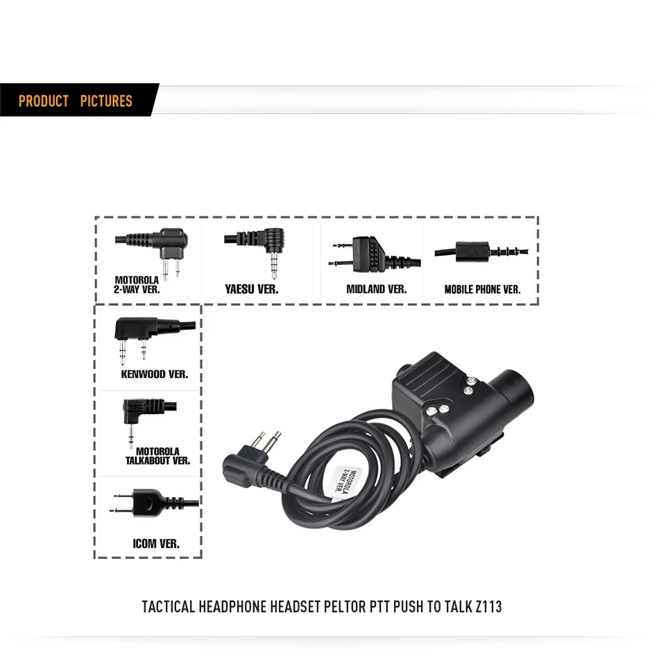 Z Тактический наушников U94 PTT для KENWOOD Plug иди и болтай Walkie Talkie BaoFeng UV-82 Радио гарнитура PTT U94 Z113
