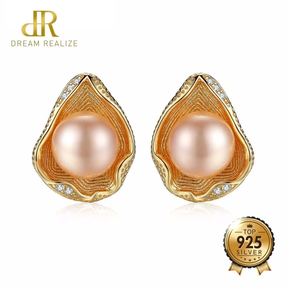 DR Charm 18k оболочка золотого цвета Дизайн Настоящее серебро 925 пробы пресноводный