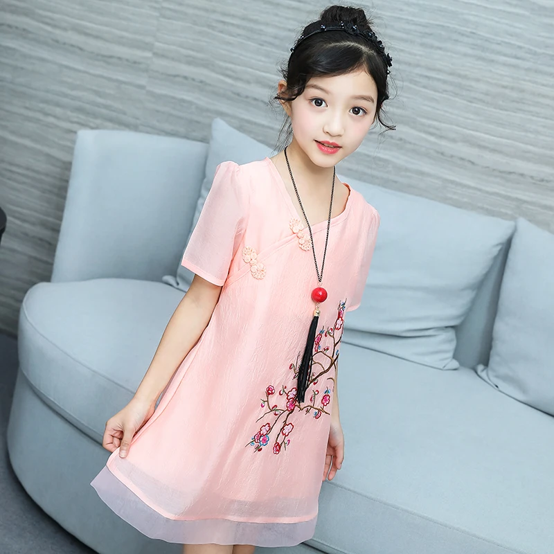 Платья для девочек 2018 летние хлопковые Национальный стиль сплошной короткий
