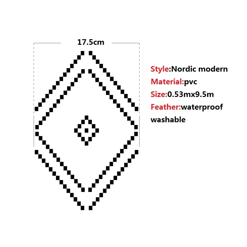 9.5m Nordic Fashion PVC Geometric Washable wallpapers For LIving Room Store Black and White Diamond Lattice Wall Paper Roll |